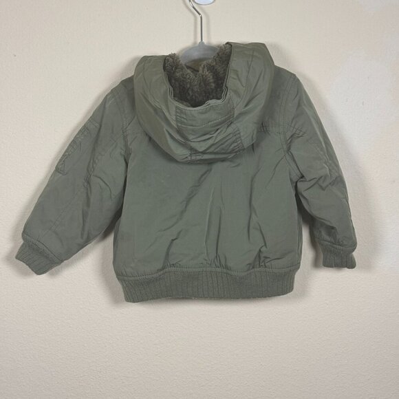 Gap Military Green Boys Faux Fur Hooded Jacket 18-24 months - Picture 3 of 7